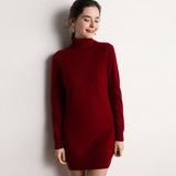 Robe en cachemire à col roulé pour femme, mini robe pull en tricot à manches longues