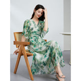Robe en mousseline de soie verte pour femmes robe de soie en soie robe florale en soie