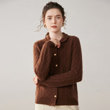 Womens Cable Knit Cashmere Cardigan Peter Pan Collar Cashmere Sweater