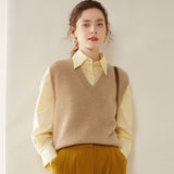 Womens Cashmere Sweater Vest Sleeveless Cashmere Knit Pullover Rib Hem