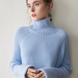 Pull en cachemire côtelé pour femme Pull raglan en cachemire à col roulé