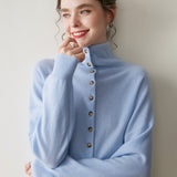 Cardigan en cachemire à col haut pour femme, pull en cachemire à boutons