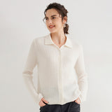 Cardigan en pur cachemire pour femme, tricot torsadé, bouton sur le devant, col polo, pull en cachemire