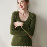 Womens Scoop Neck Cashmere Sweater Long Sleeve Cashmere Knit Top