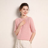 Womens Short Sleeve Cashmere Sweater Crew Neck Cashmere Knit Pullover