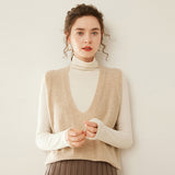 Womens Deep V Neck Cashmere Sweater Cashmere Vest Ribbed Trim