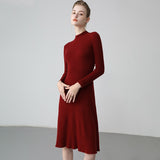 Womens Ribbed Cashmere Midi Dress Mock Neck Cashmere Sweater Dress Fitted Cashmere Dress