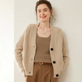 Pull en cachemire texturé pour femme Cardigan à boutons en cachemire à col en V