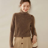Pull en cachemire à col roulé pour femme Pull à col roulé en tricot texturé