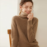Pull en cachemire à col roulé pour femme Pull en cachemire à manches longues Ourlet côtelé