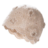 Womens Crochet Cashmere Beanie Textured Knit Cashmere Hat with Scalloped Edge