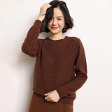 Pull en pur cachemire à col rond pour femme Pull texturé à manches longues en tricot de cachemire