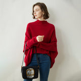 Pull poncho en cachemire pour femme avec manches et cape en cachemire côtelée à col montant