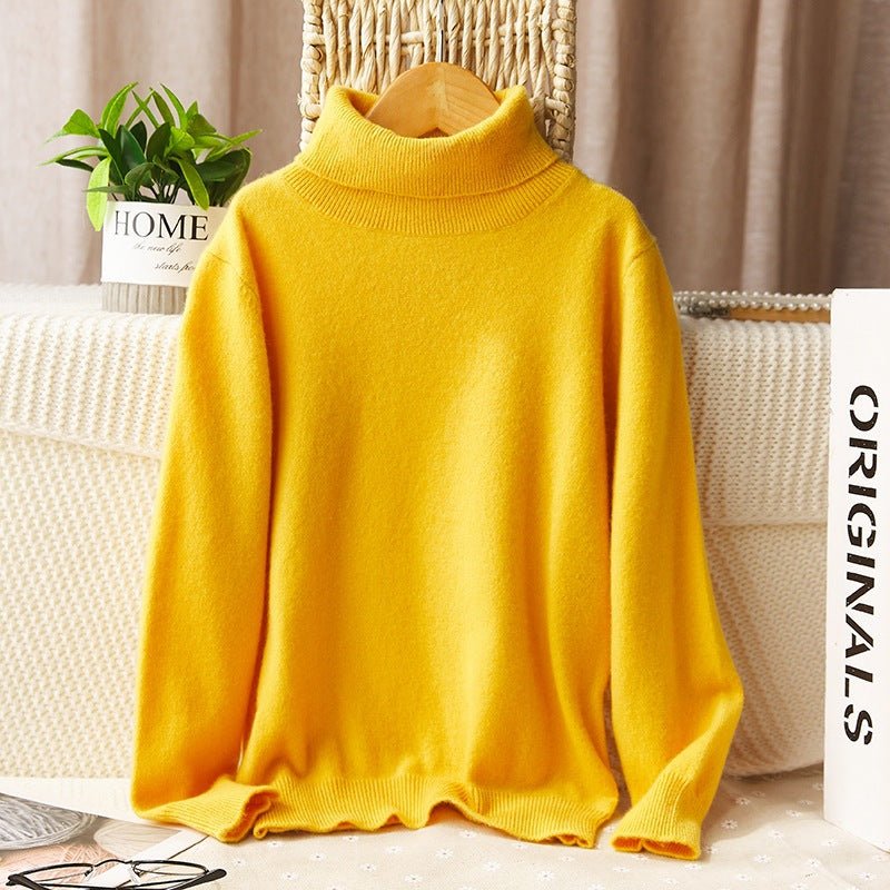 boys and girls cashmere sweater kids turtleneck pullover solid color baby round neck tops - slipintosoft