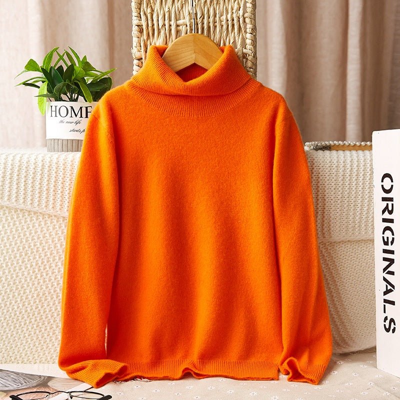 boys and girls cashmere sweater kids turtleneck pullover solid color baby round neck tops - slipintosoft