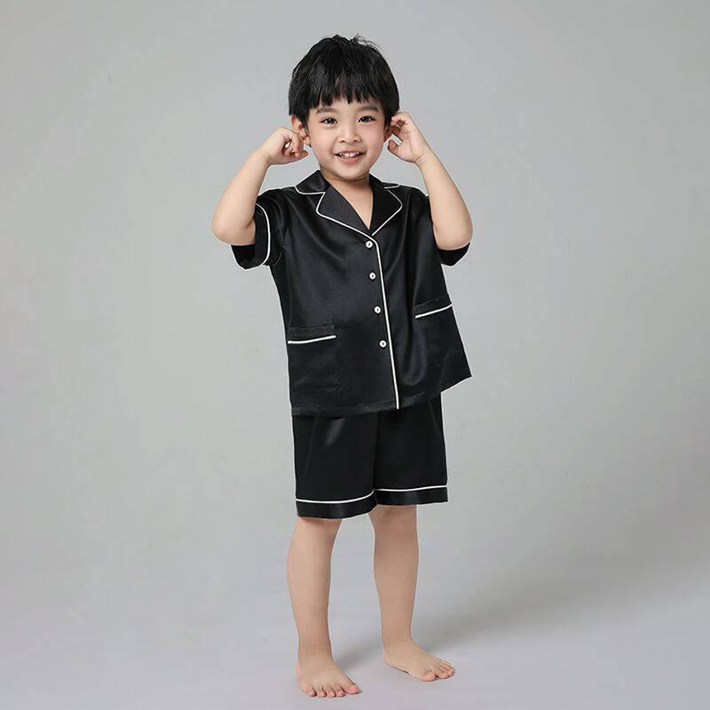 19 Momme Boys Short Silk Pajamas Set Classic Shorts Set Luxury Nightwear for Children -  slipintosoft