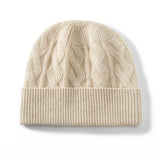 Cashmere Beanie Solid Cable Knitted Cashmere Winter Hat for Women and Men - slipintosoft