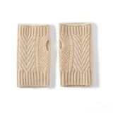 Cashmere Knit Fingerless Mittens Warm Half Finger Fleece Lined Winter Gloves - slipintosoft