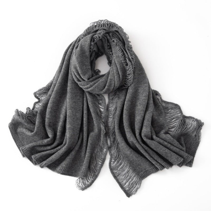 Cashmere Scarf With Fringed Edges Long Cashmere Shawl With Tassel