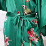 Cherry Blossom And Birds Print 100% Long Silk Kimono Robe - slipintosoft