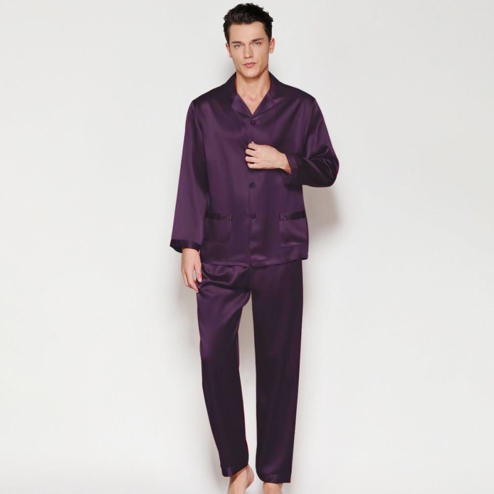 Long Silk Pajamas For Men 2 Piece Set Real 100% Real Mulberry Silk PJS - slipintosoft