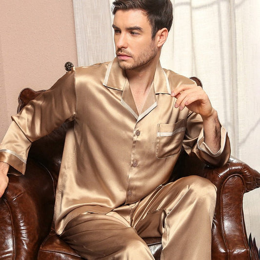 Pyjamas en soie classique set pour les hommes de nuit de luxe de luxe