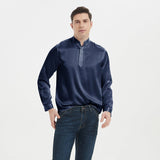 Classic Silk Pullover Shirt For Men 100% Mulberry Silk Long Sleeves Stand Collar Top - slipintosoft