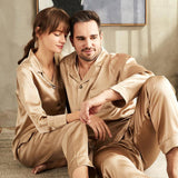 Pyjamas assortis en soie pour couples Pyjamas longs en soie de mûrier 4pcs