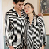 Ensembles de pyjamas assortis en soie pour couples vêtements de nuit en soie pour couples à longues rayures