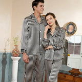 Ensembles de pyjamas assortis en soie pour couples vêtements de nuit en soie pour couples à longues rayures