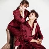 Pyjamas en soie pour couples Ensemble de pyjama assorti long 100% pure soie