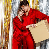 Pyjamas en soie pour couples Pyjamas de Noël en soie 2 ensembles pour hommes et femmes