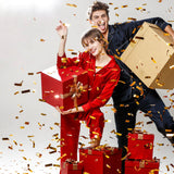 Couple pyjamas en soie pyjamas de Noël en soie 2 sets pour hommes et femmes