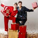 Couple pyjamas en soie pyjamas de Noël en soie 2 sets pour hommes et femmes