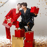 Couple pyjamas en soie pyjamas de Noël en soie 2 sets pour hommes et femmes