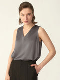 Dark Grey V-Neck Silk Tank Top - slipintosoft