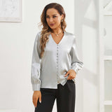 Elegant Ladies Silk Blouse V Neck Silk Shirts 100% Mulberry Silk Long Sleeves Top - slipintosoft