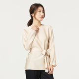 Elegant Silk Blouse For Women Long Sleeves Silk Top With A Belt