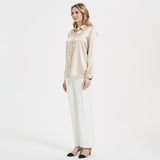 Elegant Womens Pearl Backle Silk Blouse Silk à manches longues