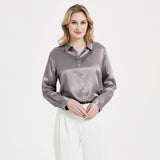 Elegant Womens Pearl Backle Silk Blouse Silk à manches longues