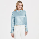 Elegant Womens Pearl Backle Silk Blouse Silk à manches longues