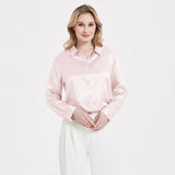 Elegant Womens Pearl Backle Silk Blouse Silk à manches longues