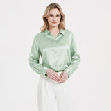 Elegant Womens Pearl Backle Silk Blouse Silk à manches longues