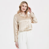 Elegant Womens Pearl Backle Silk Blouse Silk à manches longues