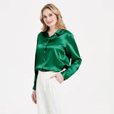 Elegant Womens Pearl Backle Silk Blouse Silk à manches longues