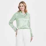 Elegant Womens Pearl Backle Silk Blouse Silk à manches longues