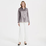 Elegant Womens Pearl Backle Silk Blouse Silk à manches longues