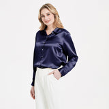 Elegant Womens Pearl Backle Silk Blouse Silk à manches longues