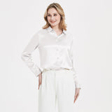 Elegant Womens Pearl Backle Silk Blouse Silk à manches longues