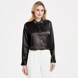 Elegant Womens Pearl Backle Silk Blouse Silk à manches longues